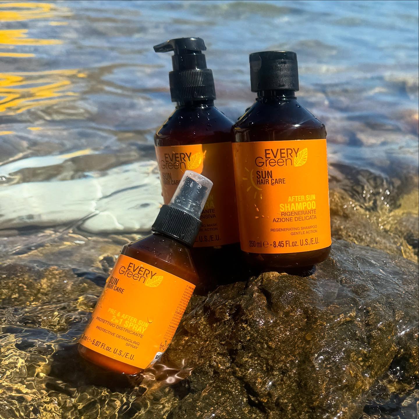 PACK PARA PROTECCION DEL CABELLO del sol, cloro, sal y calor lote sun hair care EVERYGREEN CON BOLSA DE PLAYA DE REGALO - Imagen 3