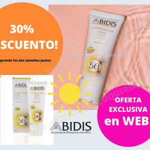 PACK SOLAR con DESCUENTO de FOTOPROTECTOR en CREMA FPS50 DE 200ml y de 75ML ABIDIS